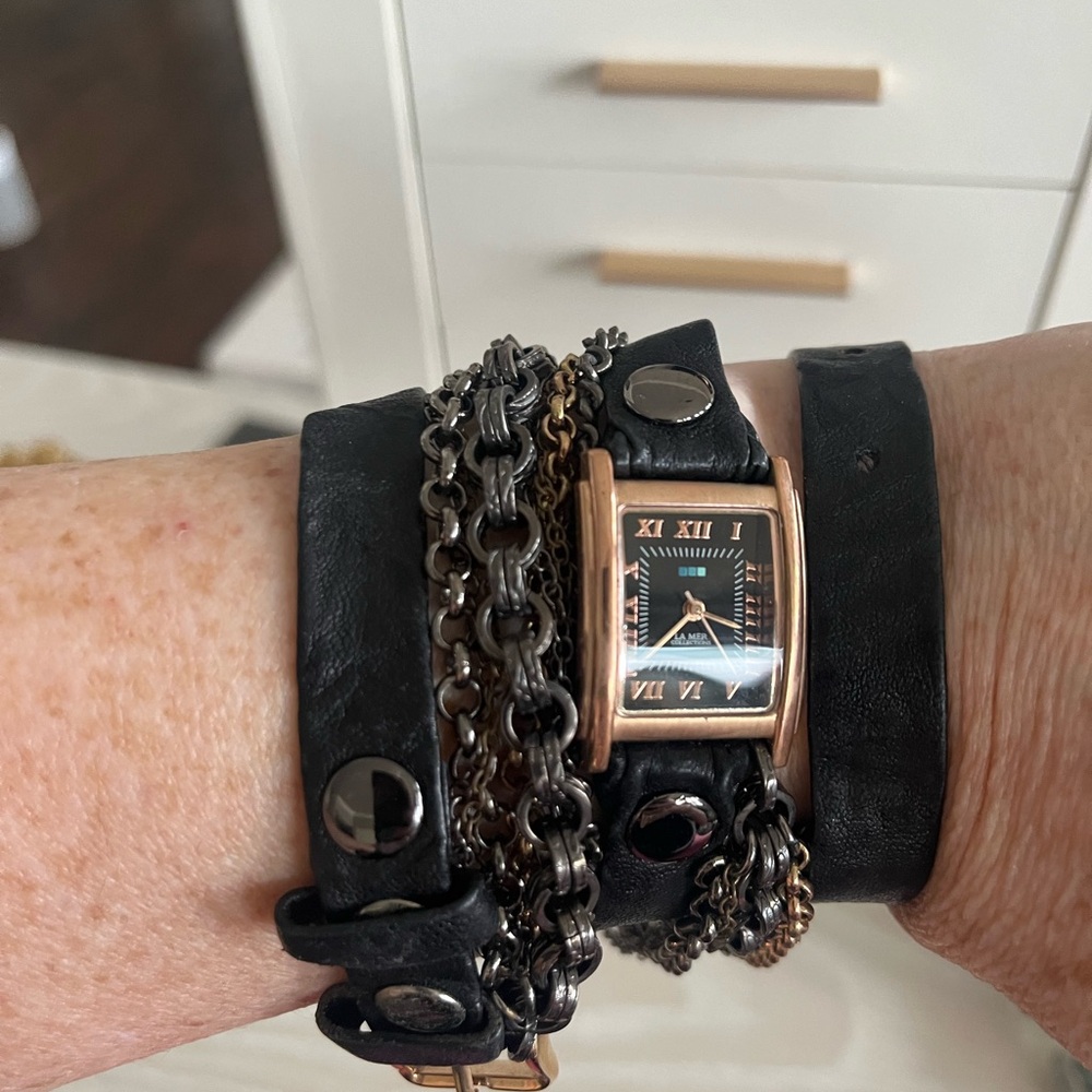 Vintage La Mer Wrap Watch leather & chain seiko face rose gold